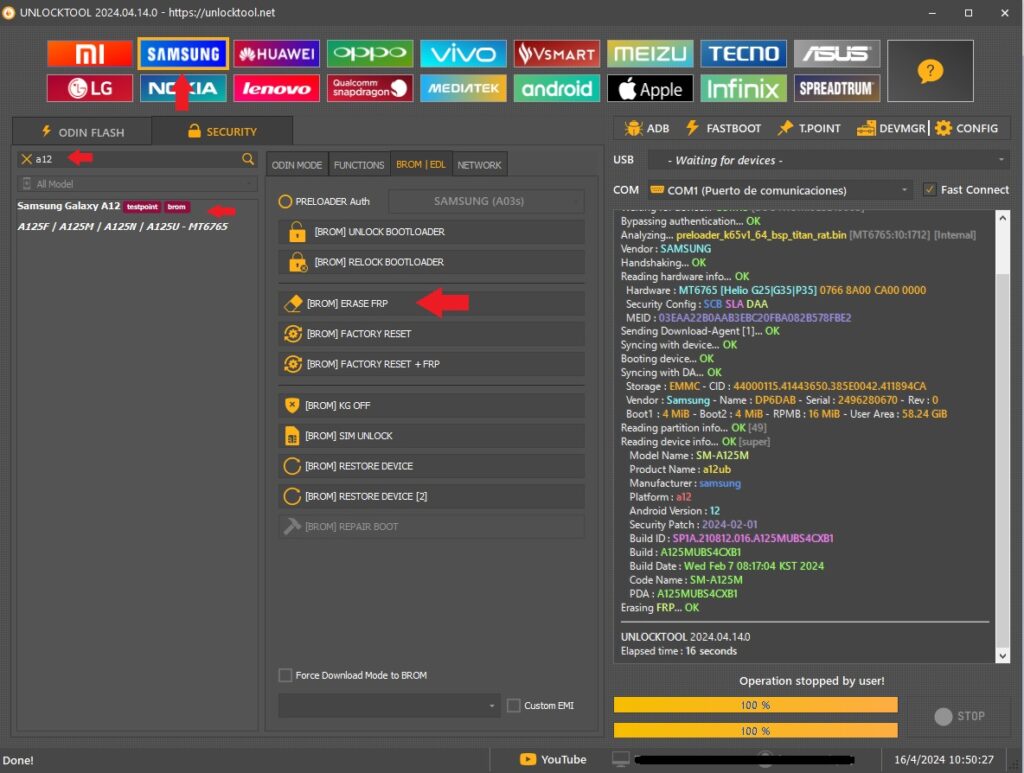 Frp A12 M12 con testpoint unlocktool